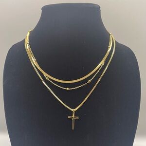 18k Gold Plated Non-fading Charms Pendant Triple Layered Cross Necklace